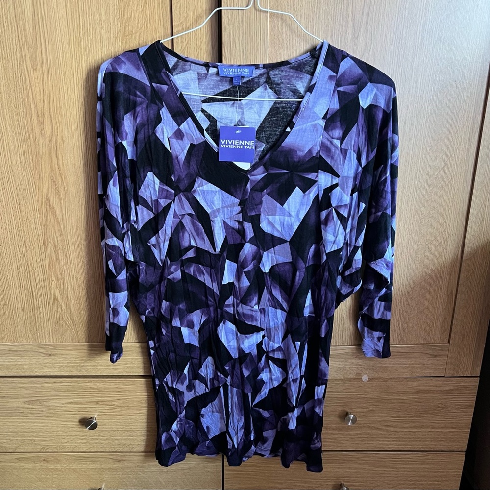 Vivienne Tam geometric design purple batwing top BNWT